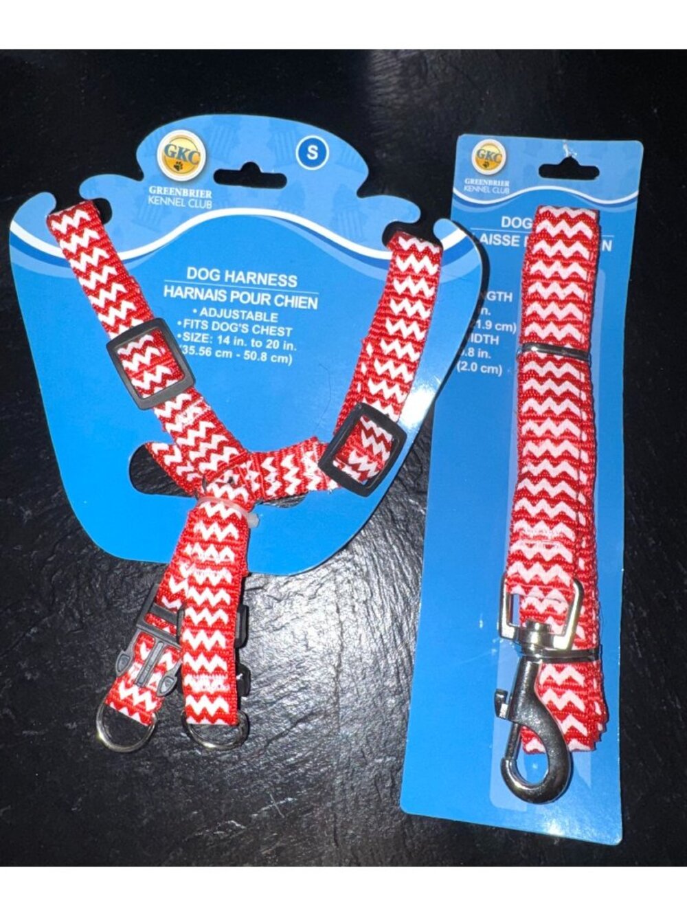 Red & White Chevron Adjustable Dog Harness & Leash Set Small